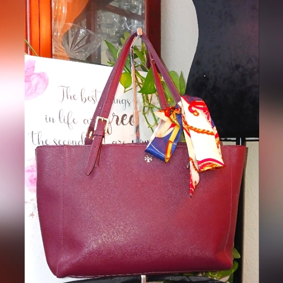Tory Burch Maroon Emerson Large Tote GUC - Picture 2 of 16